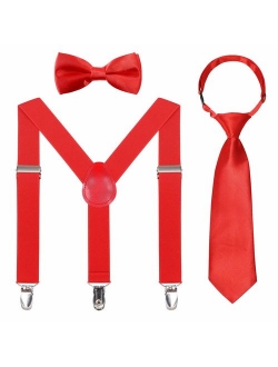 Kids Suspender Bowtie Necktie Sets - Adjustable Elastic Classic Accessory Sets for 6 Months to 13 Year Old Boys & Girls