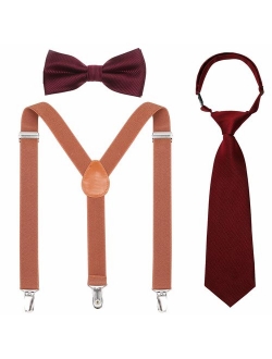 Kids Suspender Bowtie Necktie Sets - Adjustable Elastic Classic Accessory Sets for 6 Months to 13 Year Old Boys & Girls