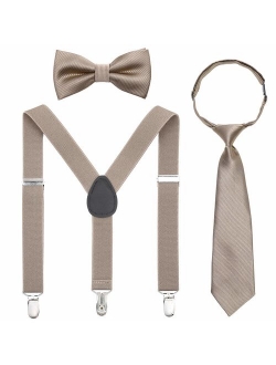 Kids Suspender Bowtie Necktie Sets - Adjustable Elastic Classic Accessory Sets for 6 Months to 13 Year Old Boys & Girls