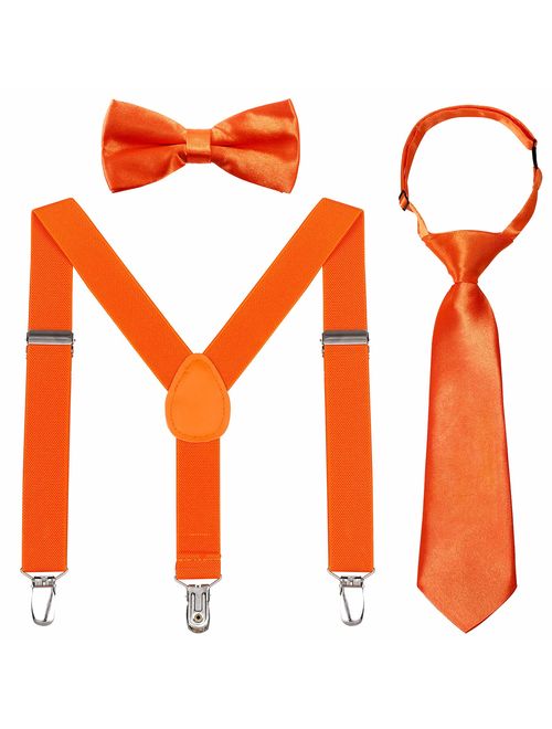 Kids Suspender Bowtie Necktie Sets - Adjustable Elastic Classic Accessory Sets for 6 Months to 13 Year Old Boys & Girls