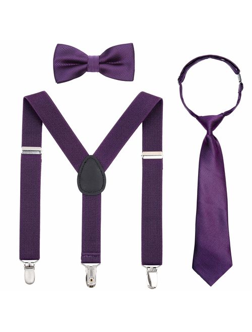 Kids Suspender Bowtie Necktie Sets - Adjustable Elastic Classic Accessory Sets for 6 Months to 13 Year Old Boys & Girls