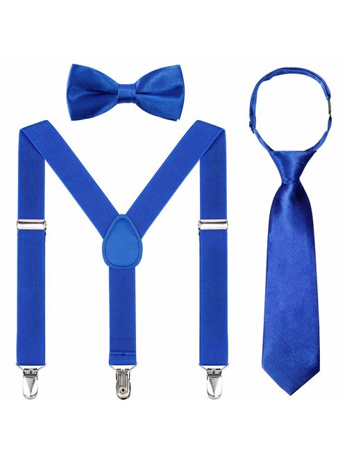 Kids Suspender Bowtie Necktie Sets - Adjustable Elastic Classic Accessory Sets for 6 Months to 13 Year Old Boys & Girls