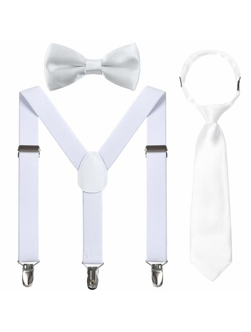 Kids Suspender Bowtie Necktie Sets - Adjustable Elastic Classic Accessory Sets for 6 Months to 13 Year Old Boys & Girls