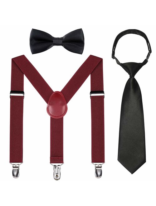 Kids Suspender Bowtie Necktie Sets - Adjustable Elastic Classic Accessory Sets for 6 Months to 13 Year Old Boys & Girls