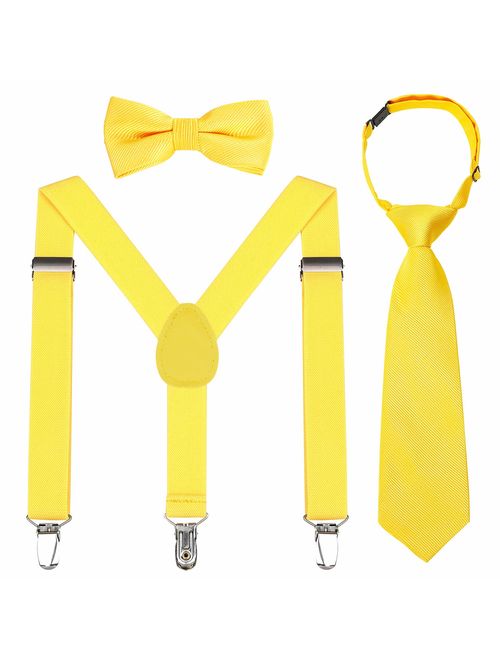 Kids Suspender Bowtie Necktie Sets - Adjustable Elastic Classic Accessory Sets for 6 Months to 13 Year Old Boys & Girls