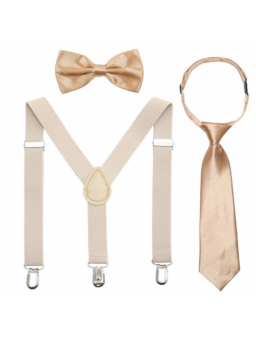 Kids Suspender Bowtie Necktie Sets - Adjustable Elastic Classic Accessory Sets for 6 Months to 13 Year Old Boys & Girls