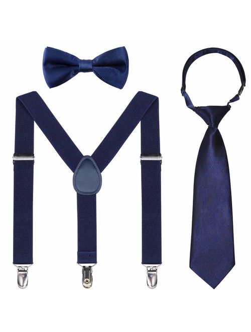 Kids Suspender Bowtie Necktie Sets - Adjustable Elastic Classic Accessory Sets for 6 Months to 13 Year Old Boys & Girls