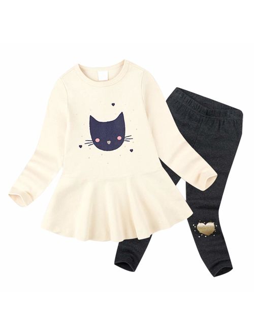 BomDeals Cute Cat Elephant Print Toddler Baby Girls Clothes Set,Long Sleeve T-Shirt +Pants Outfit