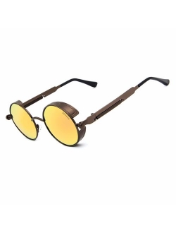 Ronsou Steampunk Style Round Vintage Non Polarized Sunglasses Retro Eyewear UV400 Protection Matel Frame