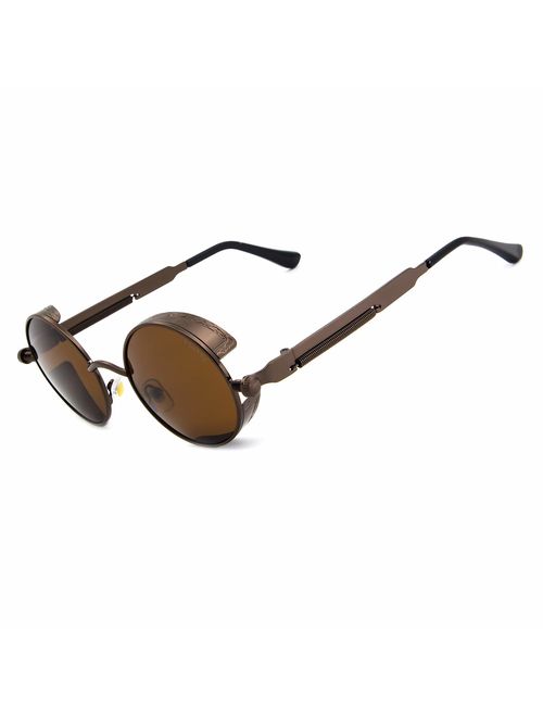 Ronsou Steampunk Style Round Vintage Non Polarized Sunglasses Retro Eyewear UV400 Protection Matel Frame