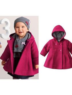 New Baby Toddler Girl Autumn Winter Horn Button Hooded Pea Coat Outerwear Jacket