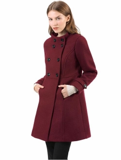 Women's Stand Collar Double Breasted Slant Pockets Trendy Outwear Winter Coat