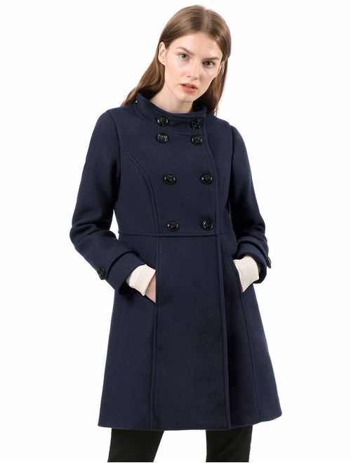 Allegra K Women's Stand Collar Double Breasted Slant Pockets Trendy Outwear Winter Coat