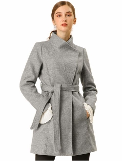 Women's Classic Stand Collar Long Sleeve Winter Belted Long Coat