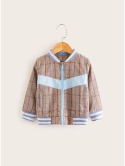 Toddler Boys Contrast Panel Plaid Bomber Jacket