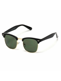 Retro Classic Metal Half Frame Horn Rimmed Sunglasses