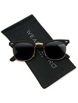 Retro Classic Metal Half Frame Horn Rimmed Sunglasses