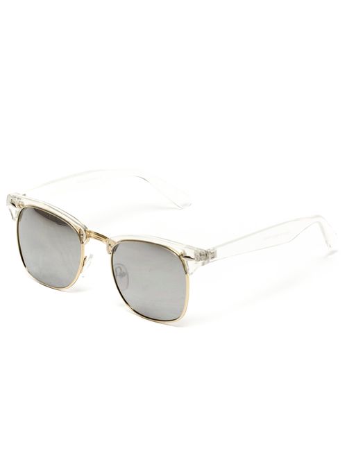 Retro Classic Metal Half Frame Horn Rimmed Sunglasses