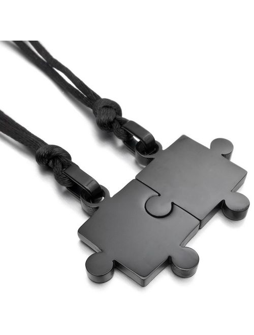 INBLUE Men,Women's 2 PCS Stainless Steel Pendant Necklace Jigsaw Puzzle Love Couple Adjustable 20~22 Inch Chain