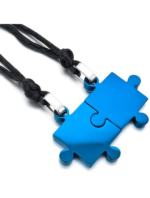 INBLUE Men,Women's 2 PCS Stainless Steel Pendant Necklace Jigsaw Puzzle Love Couple Adjustable 20~22 Inch Chain