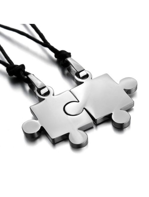 INBLUE Men,Women's 2 PCS Stainless Steel Pendant Necklace Jigsaw Puzzle Love Couple Adjustable 20~22 Inch Chain