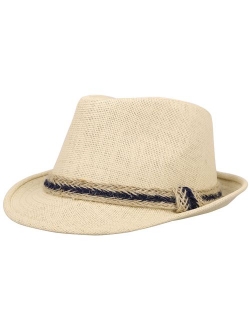 Simplicity Panama Style Trilby Fedora Straw Sun Hat with Leather Belt