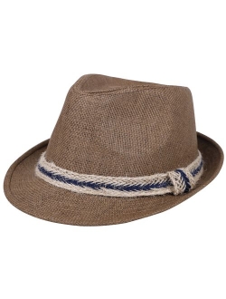 Simplicity Panama Style Trilby Fedora Straw Sun Hat with Leather Belt