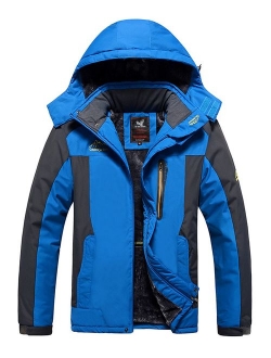 HOW'ON Men's Snow Jacket Windproof Waterproof Ski Jackets Winter Hooded Mountain Fleece Outwear