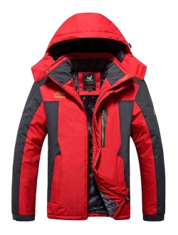 HOW'ON Men's Snow Jacket Windproof Waterproof Ski Jackets Winter Hooded Mountain Fleece Outwear