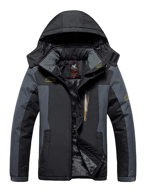 HOW'ON Men's Snow Jacket Windproof Waterproof Ski Jackets Winter Hooded Mountain Fleece Outwear