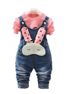 Chumhey Baby Pant Set, Toddler Overalls Set, Ripped Jean Workwear Set, Pink Flower Cute Cartoon