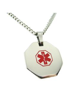 My Identity Doctor - Medical Alert Womens Mens Necklace with Pendant - Custom Engraving for Diabetes Warfarin Dialysis Stroke Pacemakers