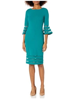 Women's Bell Sleeve Sheath with Sheer Inserts Dress