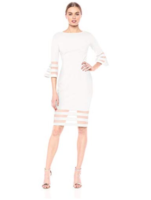 Calvin Klein Women's Bell Sleeve Sheath with Sheer Inserts Dress