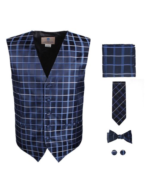 Y&G YGA1C01 Pretty Plaid Mens Vest Tie Cufflinks Hanky Bowtie Great Goods