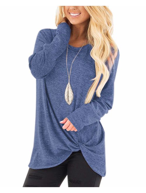 ZILIN Women's Cold Shoulder Casual Solid T-Shirt Knot Twist Front Tunic Blouse Tops