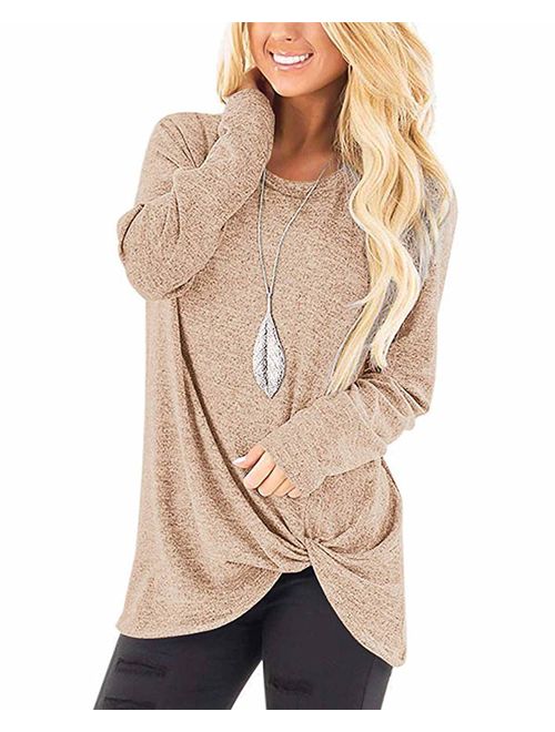 ZILIN Women's Cold Shoulder Casual Solid T-Shirt Knot Twist Front Tunic Blouse Tops