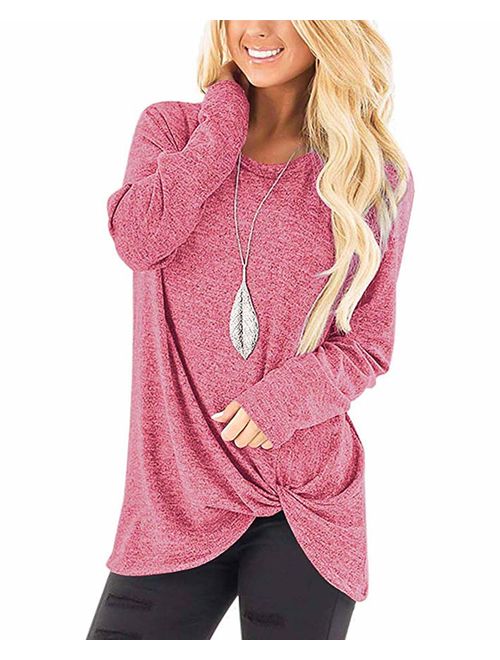 ZILIN Women's Cold Shoulder Casual Solid T-Shirt Knot Twist Front Tunic Blouse Tops