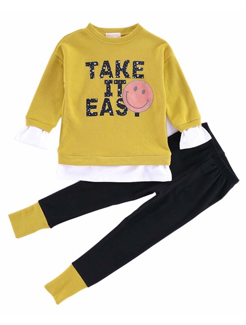 Little Girls' Kids 2 Pieces Long Sleeve Top Pants Leggings Clothes Set Outfits