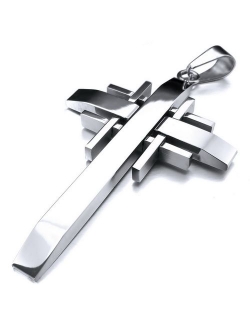 INBLUE Men's Stainless Steel Pendant Necklace Cross -with 23 Inch Chain