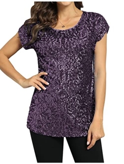 Women's Sequin Top Shimmer Glitter Loose Bat Sleeve Party Tunic Tops