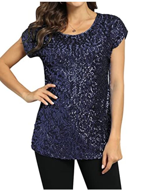 PrettyGuide Women's Sequin Top Shimmer Glitter Loose Bat Sleeve Party Tunic Tops