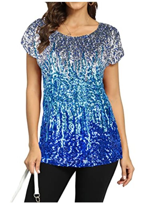 PrettyGuide Women's Sequin Top Shimmer Glitter Loose Bat Sleeve Party Tunic Tops