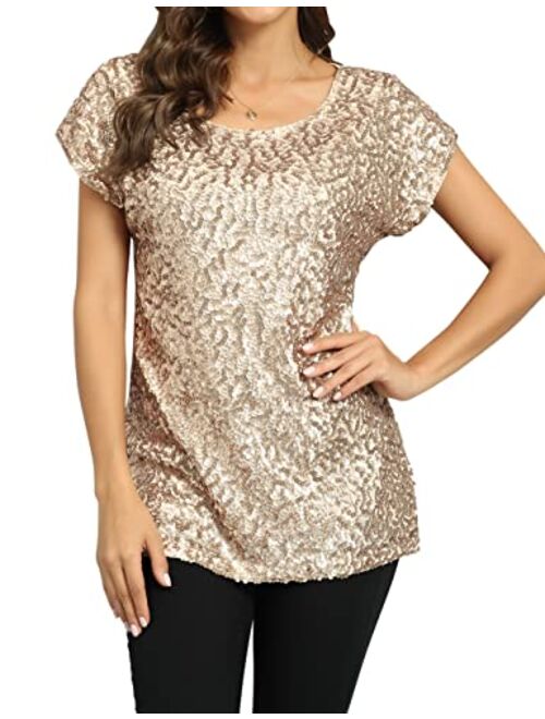 PrettyGuide Women's Sequin Top Shimmer Glitter Loose Bat Sleeve Party Tunic Tops