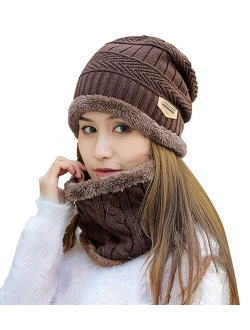 HINDAWI Womens Beanie Winter Hat Scarf Set Slouchy Warm Snow Knit Skull Cap