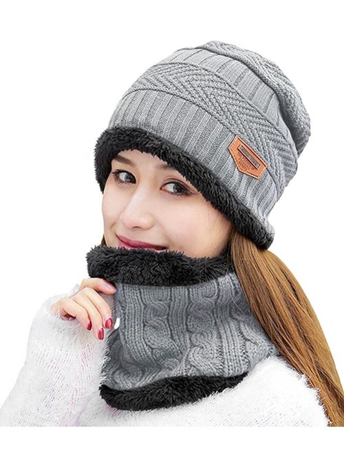 HINDAWI Womens Beanie Winter Hat Scarf Set Slouchy Warm Snow Knit Skull Cap