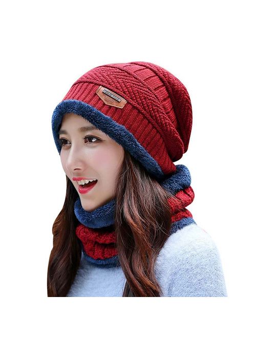 HINDAWI Womens Beanie Winter Hat Scarf Set Slouchy Warm Snow Knit Skull Cap