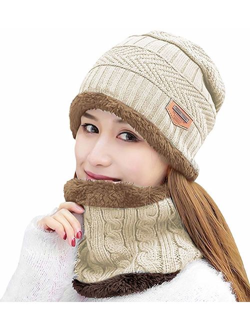 HINDAWI Womens Beanie Winter Hat Scarf Set Slouchy Warm Snow Knit Skull Cap