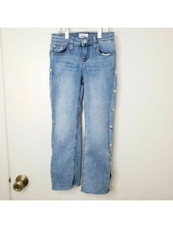 Girls Size 8 Side Button Detail Blue Denim Straight Leg Jeans