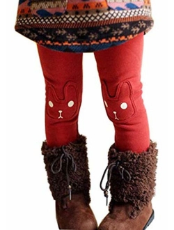 BOWKITE Kids Girls Winter Leggings Bunny Printed Thick Warm Fleece Pants for 2-7 Years